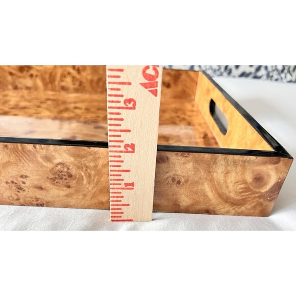 Burled Wood Serving Tray 16"L x 9"W x 2"H Gloss Finish Serveware Christmas Gift - Picture 5 of 11